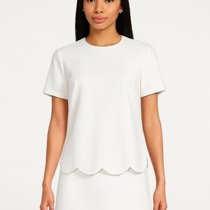 ALC Short Sleeve Crew Neck Scalloped blouse Shirt White Size 4 casual preppy